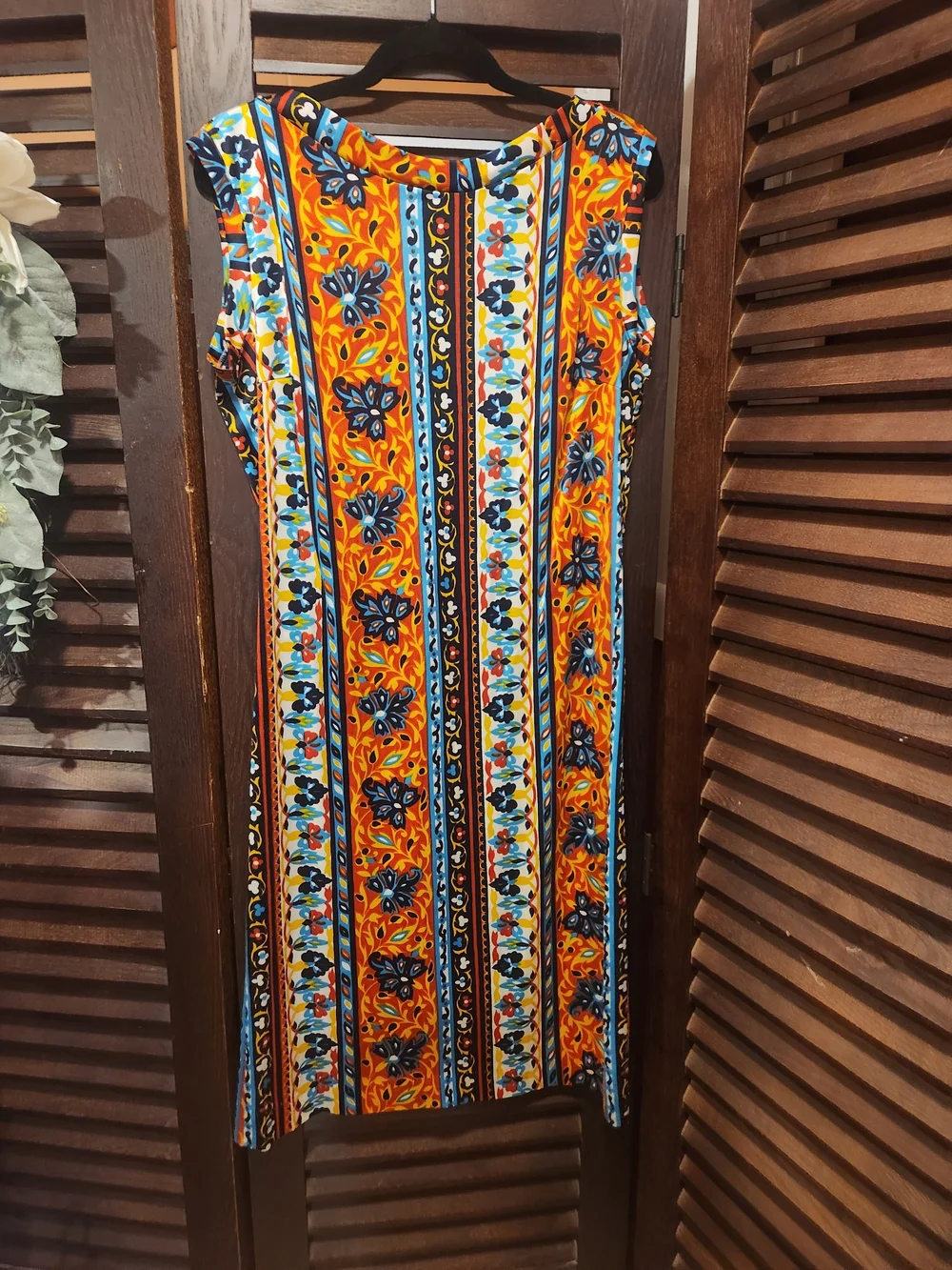 Vintage Orange and Blue Striped Floral Midi Dress - Picture 3 of 4